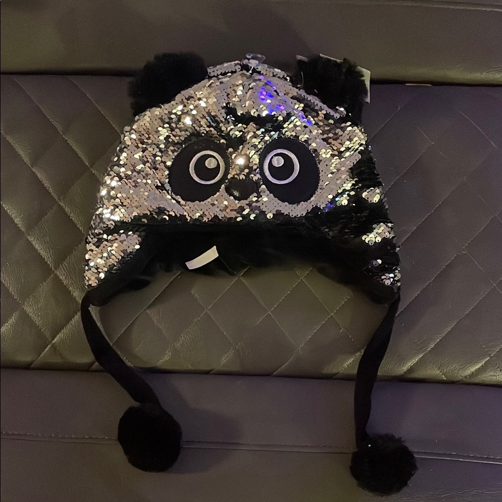 Hobby Lobby Panda Sequin Hat - Black and Silver